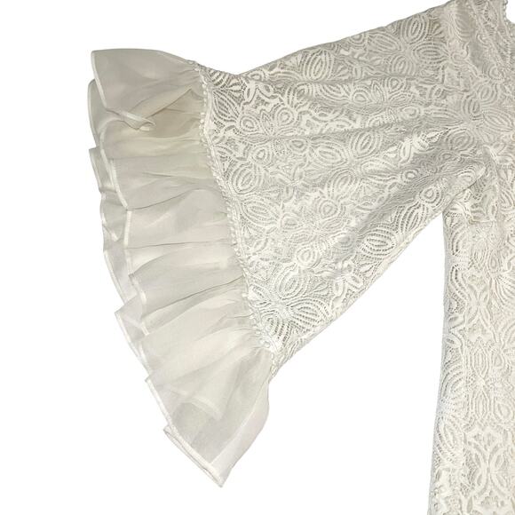 White House Black Market White Bell Sleeve Lace Square Neck Blouse Size XS - Picture 7 of 16